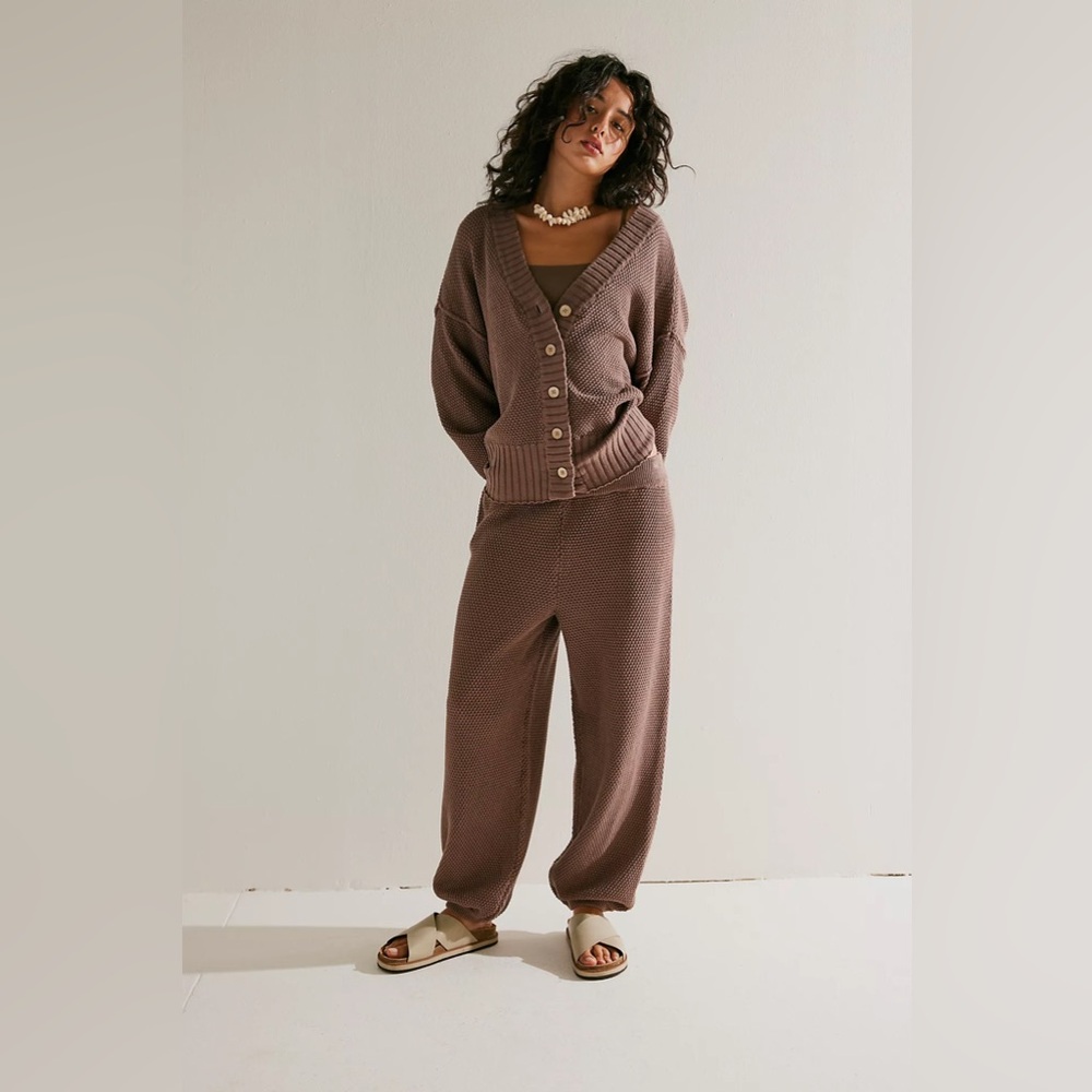 FP Beach by Free People Hailee Cardi Sweater Brown Gulf Cocoa TOP ONLY - Picture 1 of 7